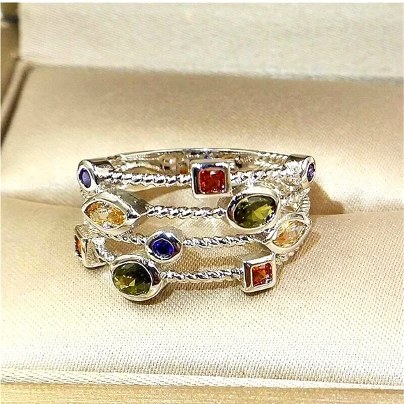 Multicolored Sterling Silver Ring size 7 - Picture 6 of 6